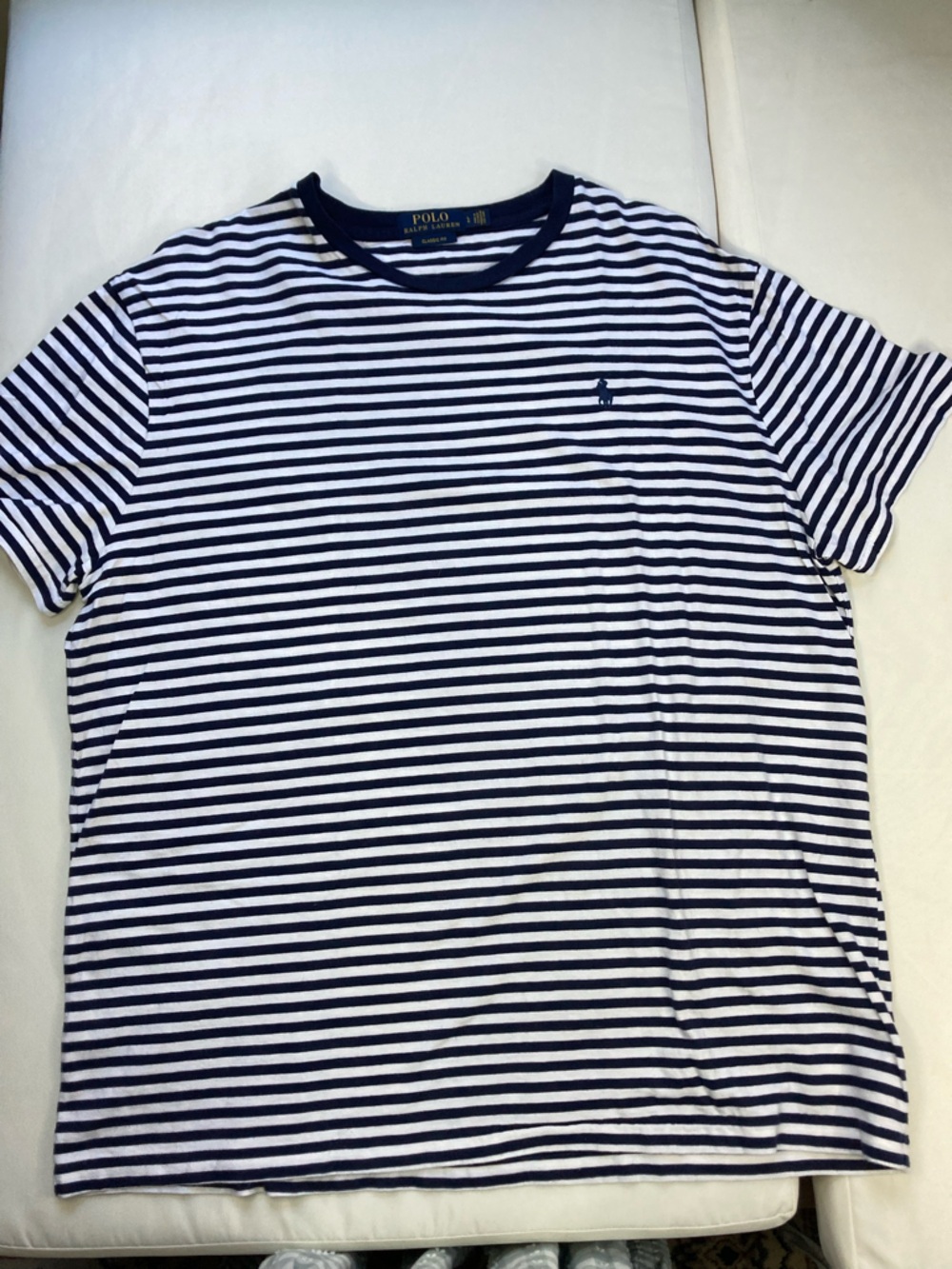 Polo Ralph Lauren Striped T-Shirt Mens Large L Blue Tag Classic Fit 90s Vintage